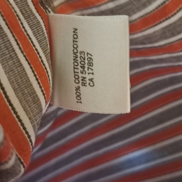 Banana Republic Cotton Shirt Men's Medium Gray Salmon Striped Camp Collared - Picture 5 of 8